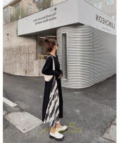 マキシ | ドッキングワンピース 秋 レディース 長袖ワンピース ロングワンピース 切り替えワンピース フェイク レイヤード風 お呼ばれワンピース ゆったり 大きいサイズ