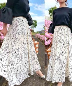 マキシスカート | 柄 ロングスカート 春 ウエストゴム スカート ミモレ丈スカート