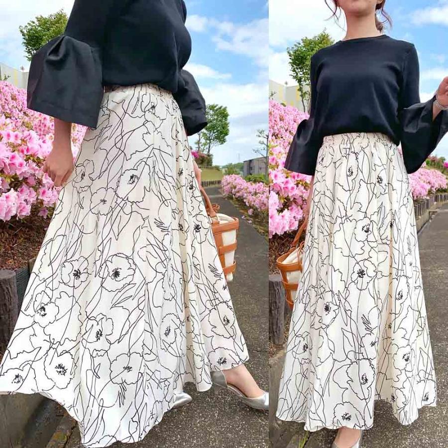 マキシスカート | 柄 ロングスカート 春 ウエストゴム スカート ミモレ丈スカート