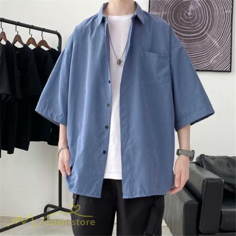 シャツ | 半袖 着痩せ 日常 おしゃれ カジュアル 韓国風 無地 新作 2021 夏コーデ ライトアウター ポケット 通勤通学 トップス ワイドゆったり 人気 上品