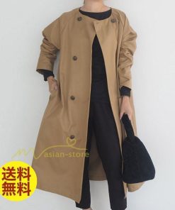 ダウンジャケット コート | コート アウター ノーカラーコート レディース 秋物 羽織り 長袖 ミモレ丈 ロングコート 秋アウター ダブル 無地 ポケット 大人 ゆったり 30代40代