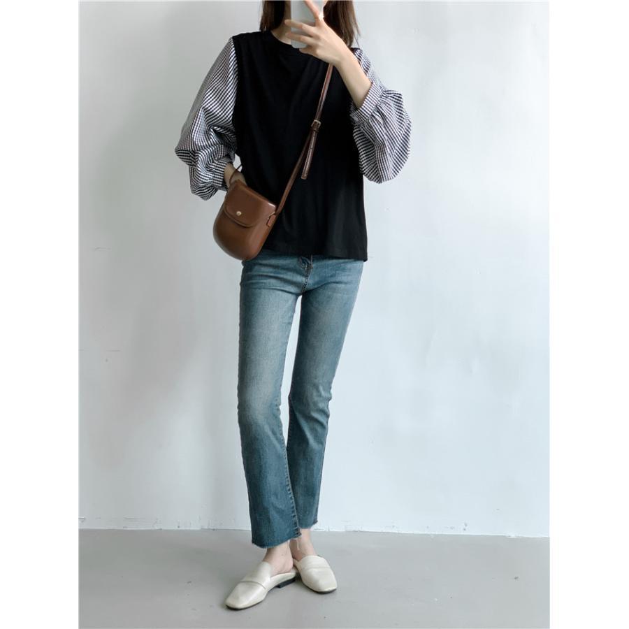 tシャツ・カットソー | Tシャツ 長袖 レディース カジュアル レイヤード カットソー シャツ 異素材 切り替え トップス Tシャツ ブラウス 20代 重ね着 30代 秋物 50代 ゆったり