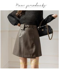 スカート | ミニレディース ミニスカ フェイクレザー ボトムス ハイウエスト タイト 秋冬 スタイリッシュ ベルト付き 可愛い カジュアル 大人 お洒落