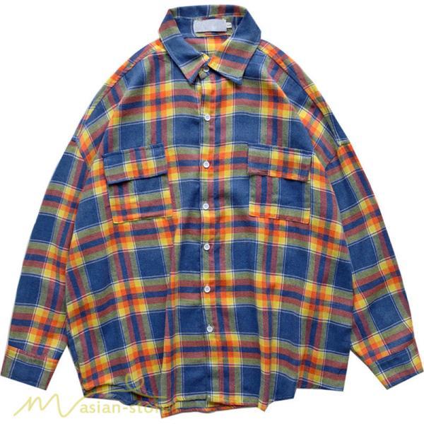 シャツ | ライトアウター 秋服 薄手 メンズ チェック柄 長袖 ポケット 韓国風 カッコウイイ 日常感 ワイドコットン 大きいサイズ トップス 大きいサイズ 男性着