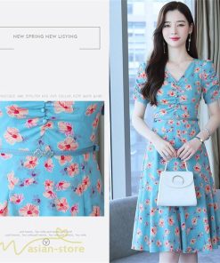 ミディアム | ワンピース レディース 着痩せ 半袖 花柄 きれいめ ミディアムワンピース カジュアル 膝丈 タック カジュアルワンピース おしゃれ サマーワンピース Vネック