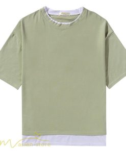 Tシャツ | メンズ 夏物 半袖 五分袖 フェイク レイヤード 重ね着 無地 おしゃれ プルオーバー オーバーサイズ しっかり ロングｔ 男 20代 カジュアル 30代
