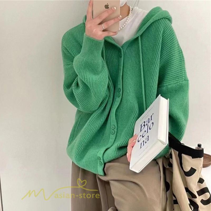 カーディガン | ニットニットパーカー セーター フード付き アウター 羽織り 秋冬 レディース トップス 通学通勤 ゆったり 7色 厚手 ニットアウター 20代40代