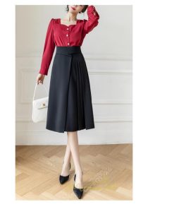 スカート | レディース ロング フレア 黒 Aライン 秋冬 ミモレ ハイウエスト 体型カバー キレイめ オシャレ フェミニン 着痩せ 通勤 お出かけ 可愛い 通学