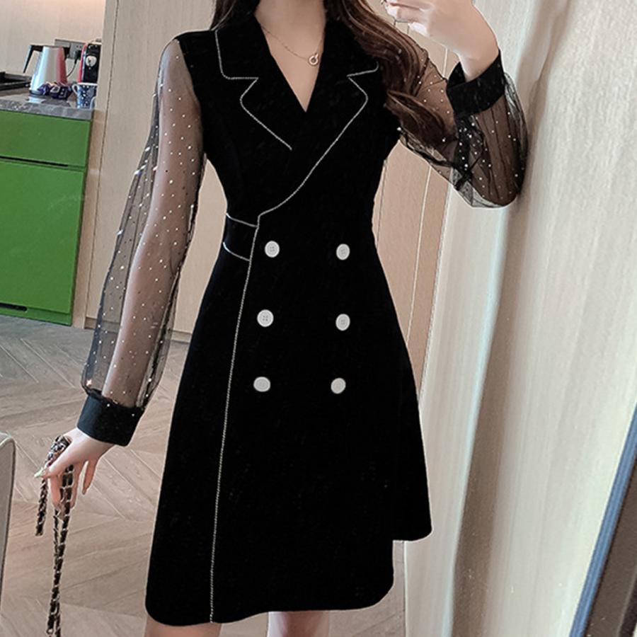 ドレス | ワンピース 黒 チュール袖ミニワンピース