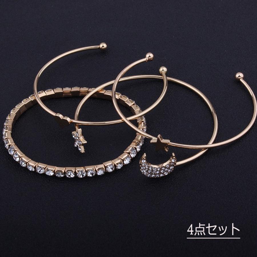 その他アクセサリー | 4点セット 星 カフブレスレット モチーフ ラインストーン 女友達 月 キラキラ カフバングル レディース 誕生日プレゼント アクセサリー
