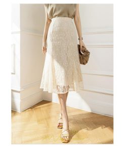 スカート | レース きれいめ 30代 40代 50代 着やせ 上品 春夏秋冬 ハイウェスト 花柄 コーデ 黒 ひざ下 膝下 知的 Aライン オシャレ 脚長効果 通勤OL 着痩せ