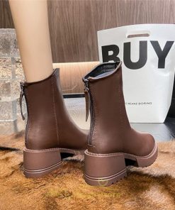 ショートブーツ | ブーツ レディース 軽量 歩きやすい おすすめ おしゃれ 厚底 レザー風 走れる 痛くない ファスナー トレンド 春 22.5cm-25cm 冬 秋