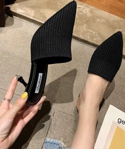 パンプス | 靴 ヒールサンダル ミュールパンプスサンダル レディース かかとなし春夏 ポインテッドトゥ サボサンダル