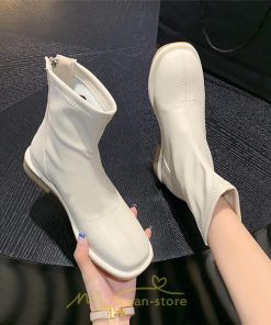 ショートブーツ | ブーツ レディース グランドトゥ 痛くない 歩きやすい 疲れない 滑りにくい 履きやすい ブラック オフホワイト カーキ ブラウン 22.5cm-25cm 黒