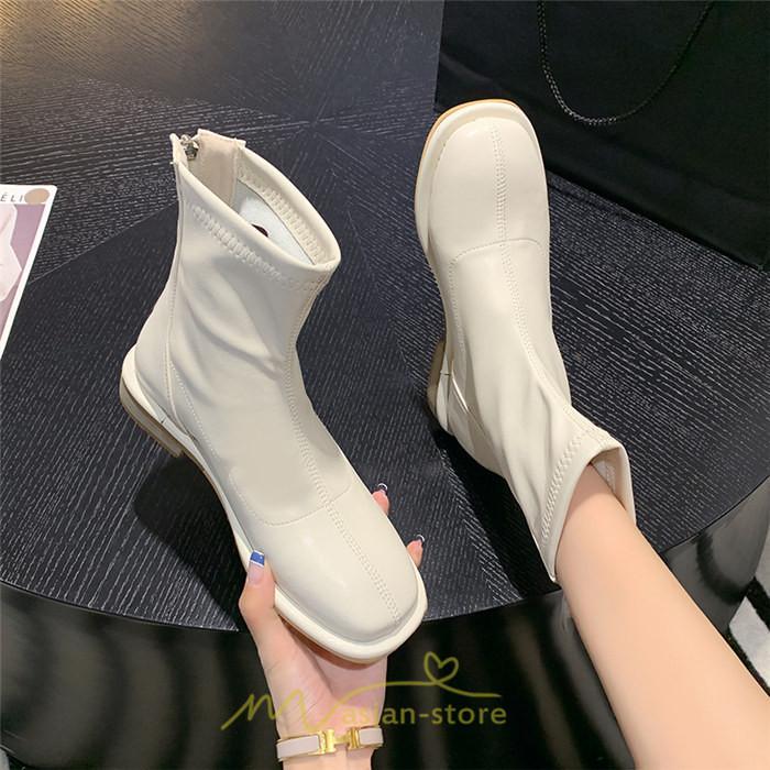 ショートブーツ | ブーツ レディース グランドトゥ 痛くない 歩きやすい 疲れない 滑りにくい 履きやすい ブラック オフホワイト カーキ ブラウン 22.5cm-25cm 黒