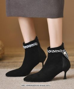 ブーツ | ブーティ ショート レディース ピンヒール 痛くない ファスナー 疲れない 歩きやすい 暖かい 秋冬 飾り 外出 お出かけ デート 女子会 二次会