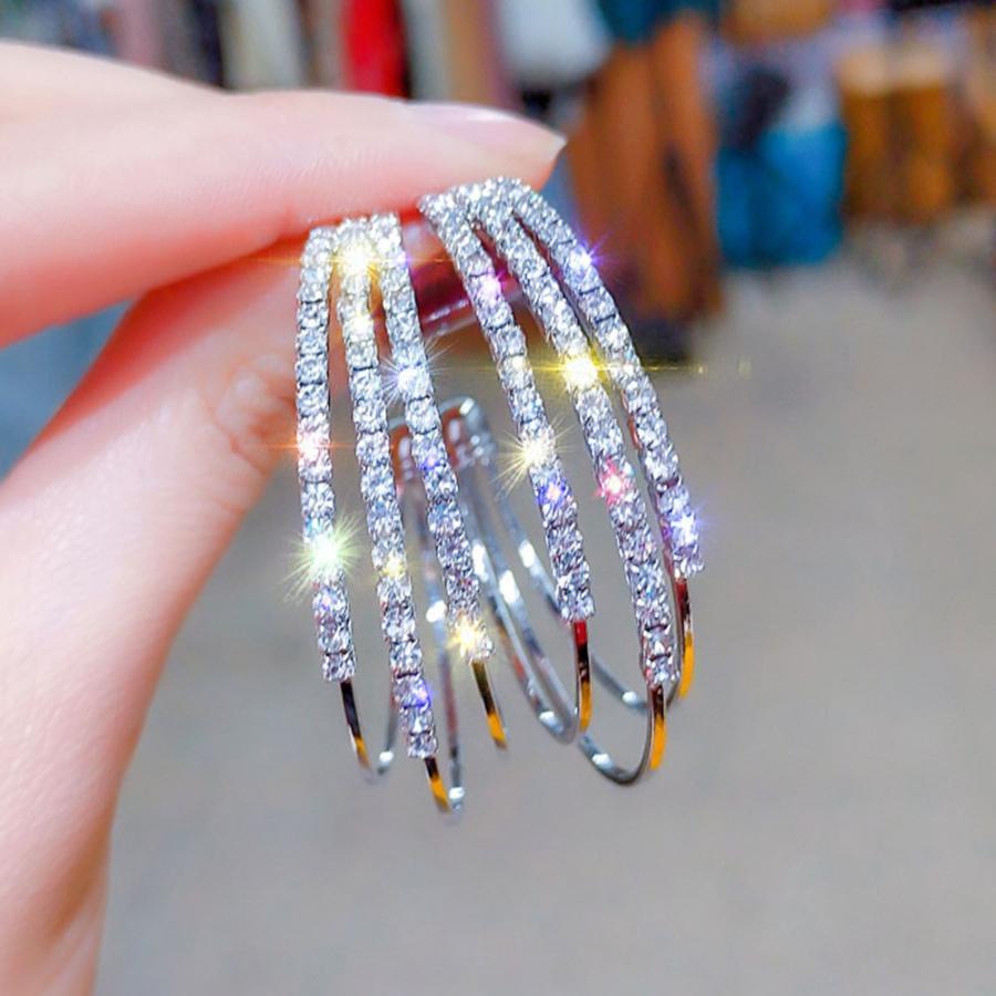 その他アクセサリー | 大ぶり ビジューピアス シルバー フープピアス 3連 リング ストーン きれいめ ゴールド