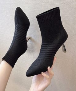 ショートブーツ | ニットソックスブーツ ポインテッドトゥ