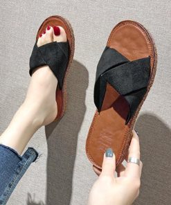 サンダル | ぺたんこレディース フラット クロスストラップコンフォート ビーチスエ−ド調 スリッパ