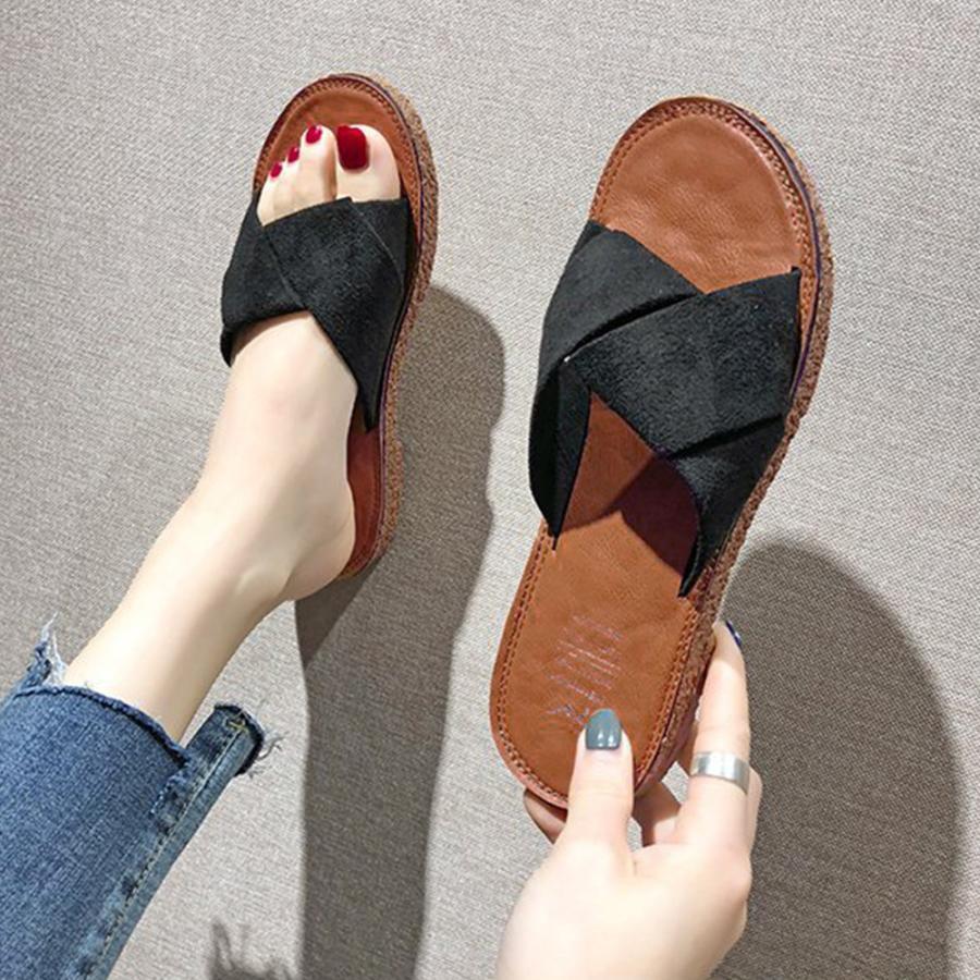 サンダル | ぺたんこレディース フラット クロスストラップコンフォート ビーチスエ−ド調 スリッパ