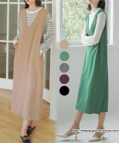 ノースリーブ | タンクワンピース 秋物 レディース ワンピース サイドポケット Vネック バックスリット入れ 20代50代 通学通勤 無地 大人 2022秋冬