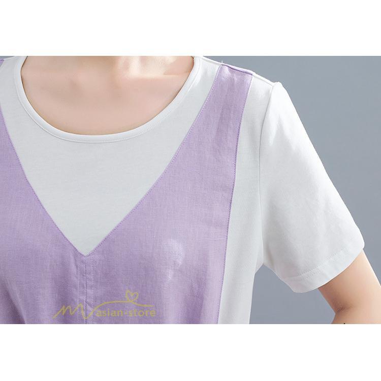 マキシ | ワンピース ロングワンピース レディース 重ね着 半袖ワンピース 切り替え 20代 30代 無地 上品 カジュアル 50代 40代 体型カバー Aラインワンピース 着痩せ