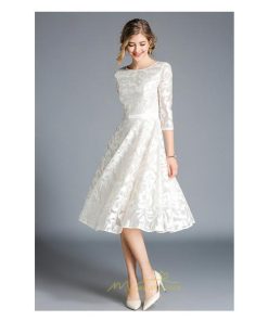 ミディアム | ワンピース ドレス 春物 夏服 膝丈ワンピース 二次会 パーティードレス ママ お呼ばれ 上品 レースワンピ エレガント フォーマル 30代 面接 七分袖 Aライン