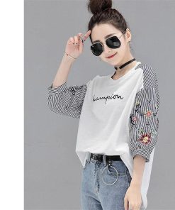 シャツ・ブラウス | シャツ ブラウス レディース パフスリーブ 花柄 刺繍 ストライプ トップス ラウンドネック 韓国風 カジュアル フェミニン トレンド ゆったり ファッション