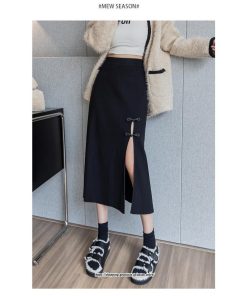 スカート | ニットレディース ボトムス  ロング 秋冬 40代 50代 暖か コーデ 送料無料 スリット 着痩せ 韓国ファッション セクシー ハイウエスト Aライン