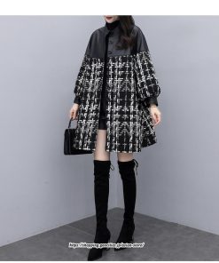 コート・ジャケット | チェスターコート レディース ロングコート アウター 黒 コート チェック柄 ラシャ 切り替え ゆったり 上品 あったか 2022新作 カジュアル 秋冬