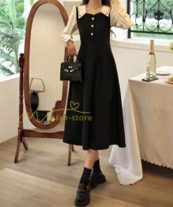 マキシ | ドッキングワンピース 秋 レディース 長袖ワンピ 切替 フェイク レイヤード風 重ね着風 Aラインワンピース 着痩せ ワンピース 可愛い 大人 二次会 30代40代