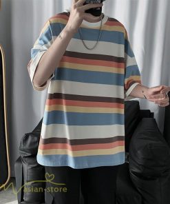 Tシャツ | カットソー メンズ ストライプ カジュアルクルーネック 5分袖 ワイドトップス メンズスタイル カッコウイイ 夏服 上品 日常感