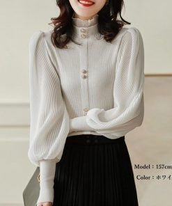 シャツ・ブラウス | バルーン袖 リブニットトップス 韓国風