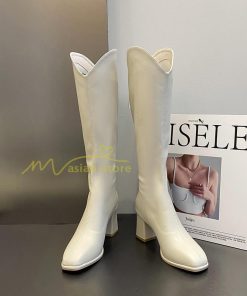 ロングブーツ | レディース ブーツ 秋冬 シューズ 靴 太ヒール チャンキーヒール 合皮ブーツ PUブーツ ロング靴 後ろファスナー COS くつ 大人 コスプレ