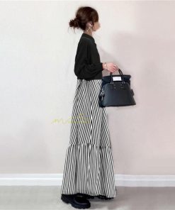 マキシ | ロングワンピース 秋冬ワンピース ストライプワンピース 切り替え フェイク レイヤード風 レディース スタンドカラー 秋冬服 30代40代50代 秋服春 秋服 秋物