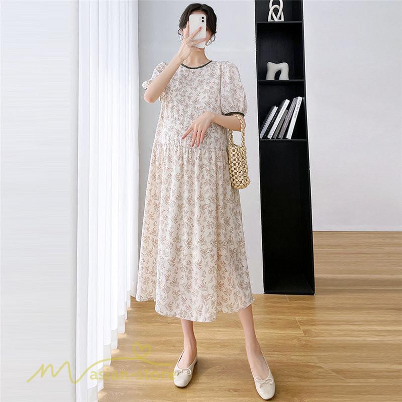 ワンピース | マタニティレディース 着痩せ 韓国風 小花柄 妊婦服 マタニティウェア 上品 大きいサイズ 夏服 Aラインお出かけ マタニティ