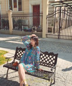 ミニ丈 | ワンピース レディース 春 夏 長袖 膝上 ショート 民族風 花柄 エスニック ボヘミアン 高品質 海外旅行 海デート 着痩せ Vネック レトロ リゾート カジュアル