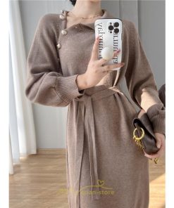 ニットワンピース | シンプル 秋冬 ベーシック 無地 膝丈 ミディアム丈 着痩せ スリット お出かけ 旅行 デート 送料無料 20代30代40代50代 女子会