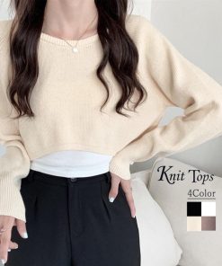 ニット・セーター | リブニットトップス ショート へそ出し