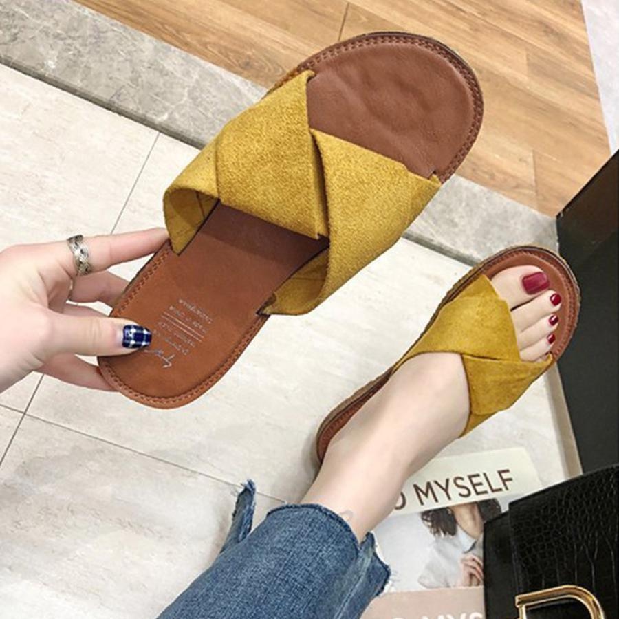 サンダル | ぺたんこレディース フラット クロスストラップコンフォート ビーチスエ−ド調 スリッパ