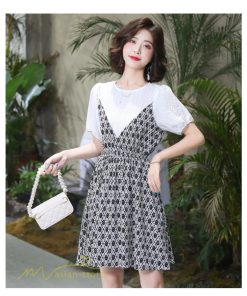 ミディアム | ワンピース レディース 重ね着風 きれいめ 半袖 ミディアムワンピース 着痩せ シフォン カジュアル 大きいサイズ 膝丈 おしゃれ サマーワンピース 可愛い 上品