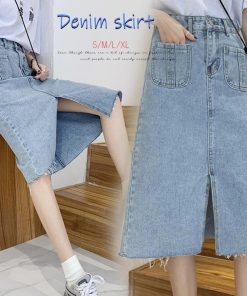 ひざ丈スカート | 膝下丈 デニムスカート レディース Aライン カジュアル ボトムス 裾フリンジ スリット