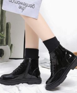 ショートブーツ | ラウンドトゥレディース サイドファスナー レースアップ 厚底シューズ 滑り止めソール チャンキーヒール 太ヒール シューズ ブーツ 厚底 黒