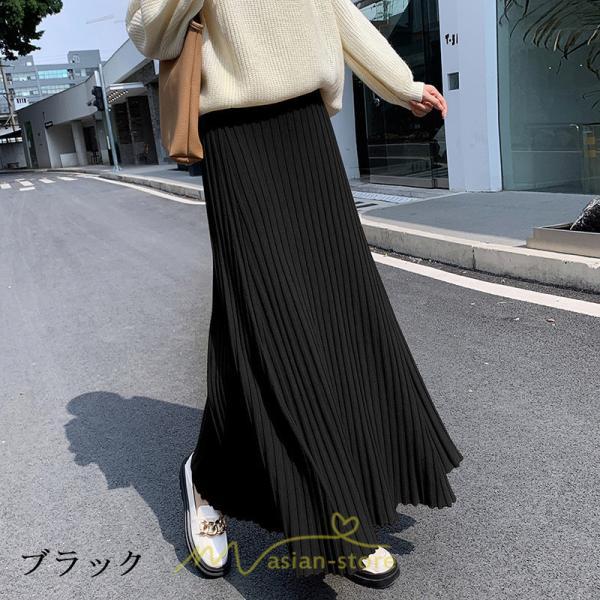スカート | レディース プリーツ秋 冬 ロング マキシ 落ち感 ウエストゴム ハイウエスト ニット 秋冬コーデ あったか きれいめ おしゃれ カジュアル