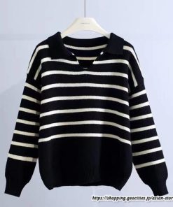 ニット・セーター | ニット カットソー セーター レディース トップス 秋冬 春 長袖 ニットセーター ボーダー ポロカラー プルオーバー 春秋 柔らかい 通学 ニットトップス 通勤