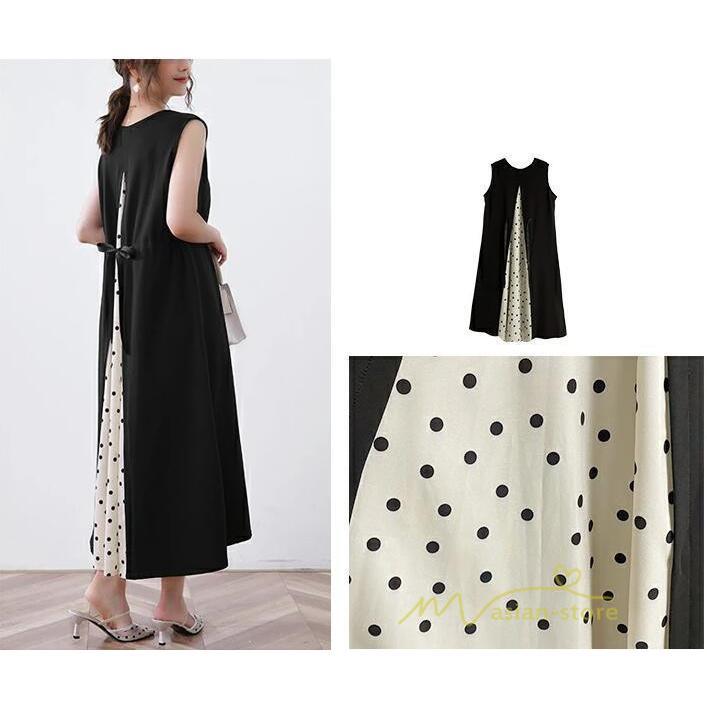 マキシ | ワンピース レディース マキシワンピース 可愛い 春夏 春 夏 きれいめ ゆったり ロングワンピース ノースリーブ 切り替え フェイク 50代 40代 30代