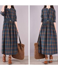 マキシ | チェックワンピース 秋ワンピース ロングワンピース 長袖ワンピース レディース ワンピース 秋物 ロング丈 ゆったり チェック柄 長袖 リボン付き 大人 30代