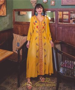 マキシ | ワンピース レディース ロングワンピース ロング丈 マキシ丈 綿麻 長袖 Vネック 花柄 体型カバー ゆったり ゆるっとワンピース リネン 夏 シンプル 秋 かわいい