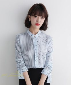 シャツ・ブラウス | ブラウス レディース オフィス フォーマル 40代 30代 20代 トップス 春秋 上品 リボンネックブラウス シャツ きれい ストライプ柄 ドッキング ドット柄 2020作
