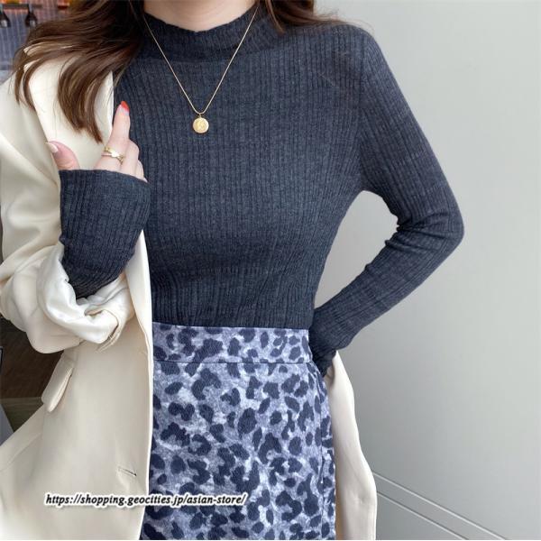 ニット・セーター | カットソー ニット レディース リブニット 長袖 秋冬 春 トップス スリム ストレッチ インナー 無地 プルオーバー 着痩せ 長袖ニット 通学通勤 長袖カットソー